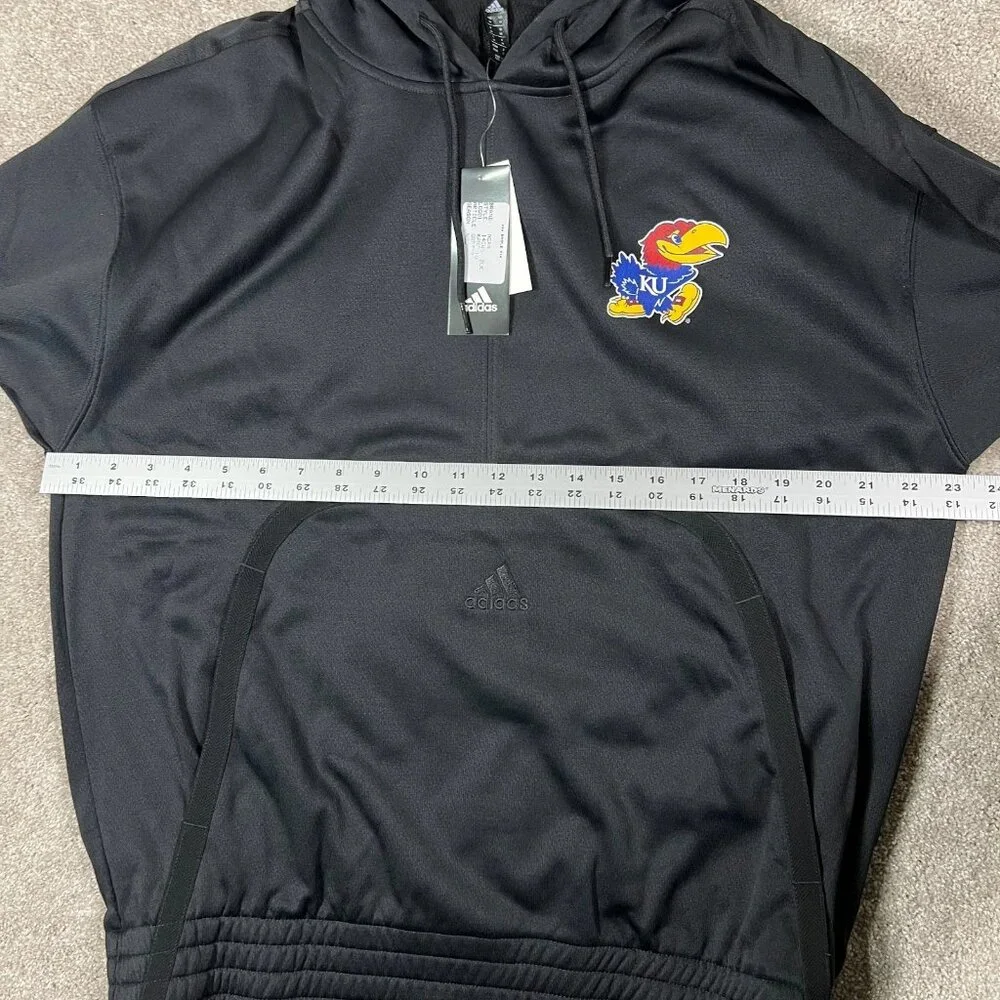 Adidas Mens Medium Black Kansas Jayhawks Logo‎ Long Sleeve Pullover Hoodie NWT